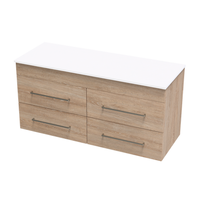 Cashmere Pro 1200 Double Bowl 4 Drawer Wall Vanity