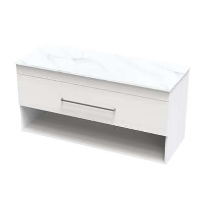 Cashmere Pro Arctic 1200 Double Bowl Drawer Open Wall Vanity