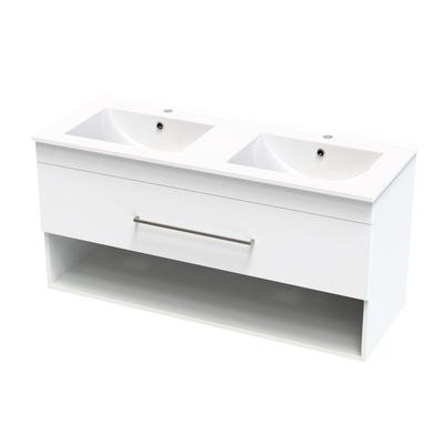 Cashmere Valley 1200 Double Bowl Drawer Open Shelf Wall Vanity