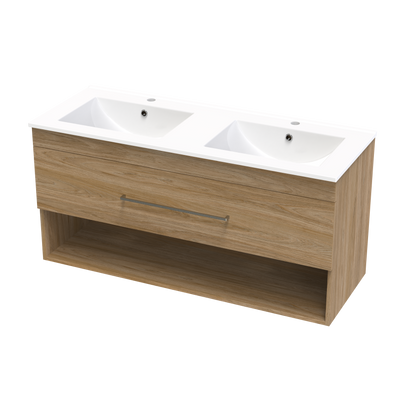 Cashmere Drawer Open Shelf 1200mm Double Bowl Wall Hung Vanity