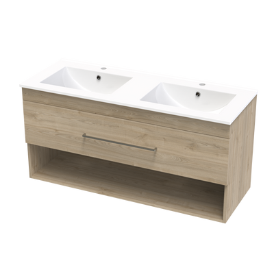 Cashmere Drawer Open Shelf 1200mm Double Bowl Wall Hung Vanity