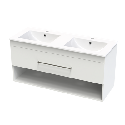 Cashmere Valley 1200 Double Bowl Drawer Open Shelf Wall Vanity