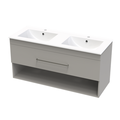 Cashmere Valley 1200 Double Bowl Drawer Open Shelf Wall Vanity