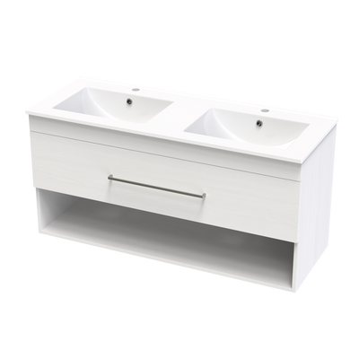 Cashmere Drawer Open Shelf 1200mm Double Bowl Wall Hung Vanity