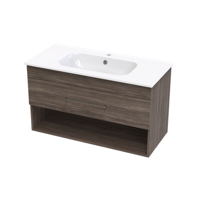 Cashmere Aura 1000 Drawer Open Shelf Wall Vanity