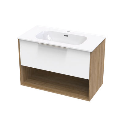 Nikau Aura 900 Drawer Open Shelf Two Tone Wall Vanity