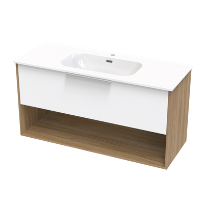 Nikau Aura 1200 Drawer Open Shelf Two Tone Wall Vanity