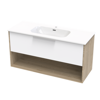 Nikau Aura 1200 Drawer Open Shelf Two Tone Wall Vanity
