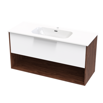 Nikau Aura 1200 Drawer Open Shelf Two Tone Wall Vanity