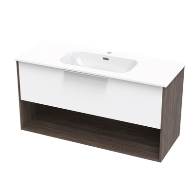 Nikau Aura 1200 Drawer Open Shelf Two Tone Wall Vanity