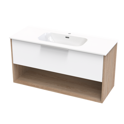 Nikau Aura 1200 Drawer Open Shelf Two Tone Wall Vanity