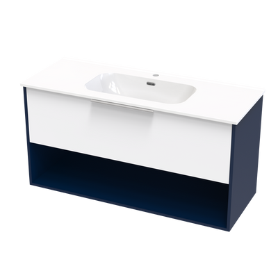 Nikau Aura 1200 Drawer Open Shelf Two Tone Wall Vanity