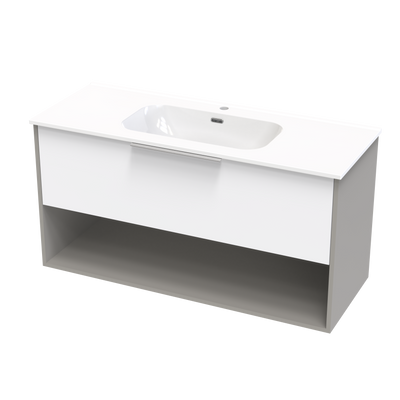 Nikau Aura 1200 Drawer Open Shelf Two Tone Wall Vanity