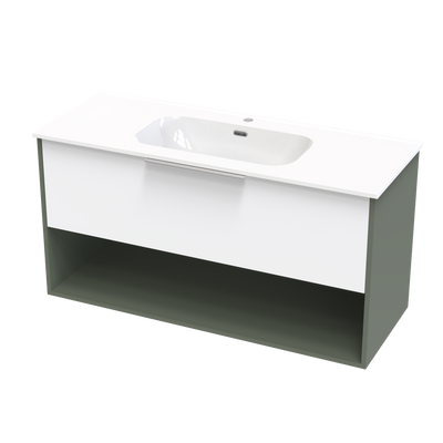 Nikau Aura 1200 Drawer Open Shelf Two Tone Wall Vanity