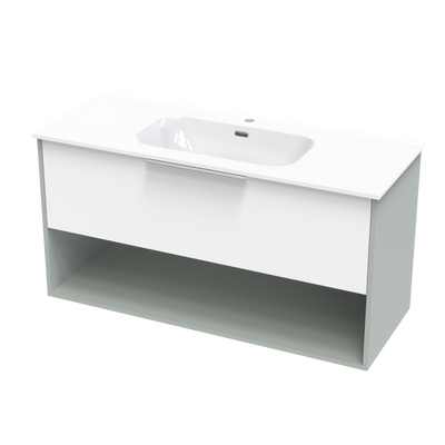 Nikau Aura 1200 Drawer Open Shelf Two Tone Wall Vanity