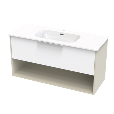 Nikau Aura 1200 Drawer Open Shelf Two Tone Wall Vanity