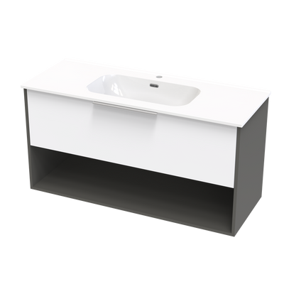 Nikau Aura 1200 Drawer Open Shelf Two Tone Wall Vanity