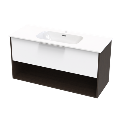 Nikau Aura 1200 Drawer Open Shelf Two Tone Wall Vanity