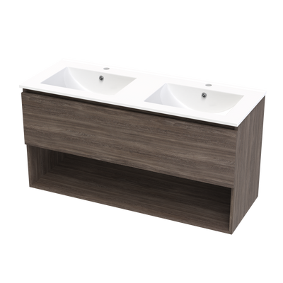 Pinnacle Valley 1200 Double Bowl Drawer Open Shelf Wall Vanity