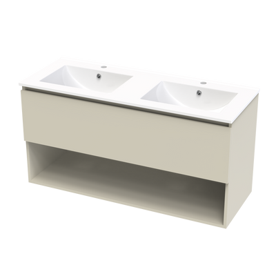 Pinnacle Valley 1200 Double Bowl Drawer Open Shelf Wall Vanity