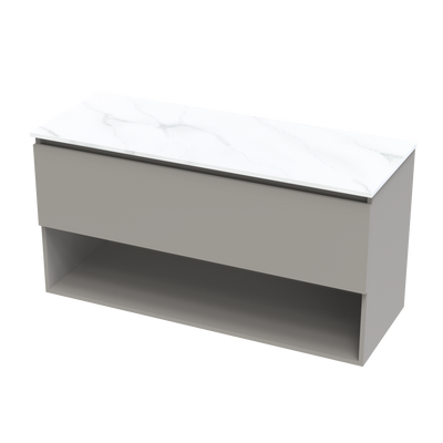 Pinnacle Pro Arctic 1200 Double Bowl Drawer Open Wall Vanity