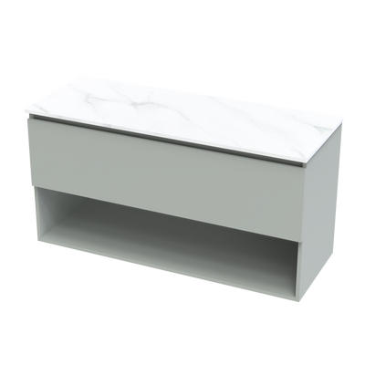 Pinnacle Pro Arctic 1200 Double Bowl Drawer Open Wall Vanity